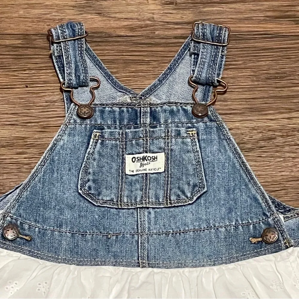 Oshkosh Baby Girls Sleeveless Jumper Cotton Blue Denim and White Size 12-18 Mos